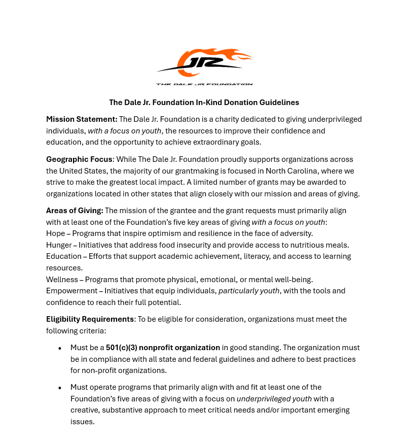 TDJF IN KIND DONATION GUIDELINES